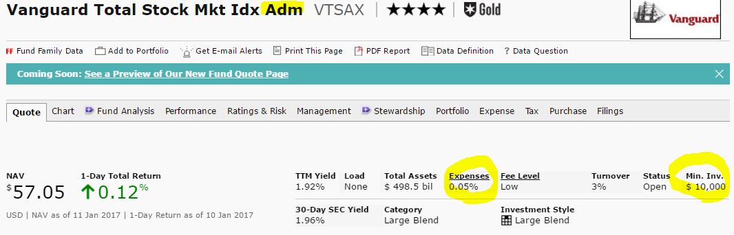 vanguard total stock market admiral